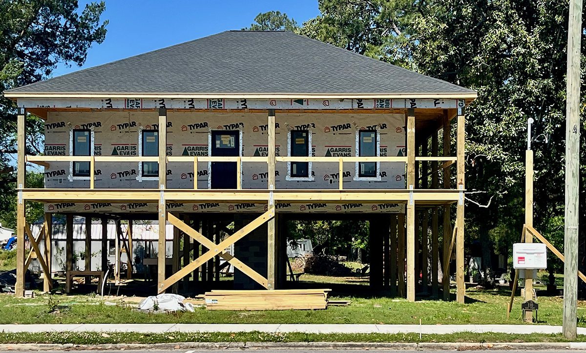 Some buildings in Pollocksville have been or are being raised to make them less vulnerable the next time the flood comes. Photo: Frank Tursi