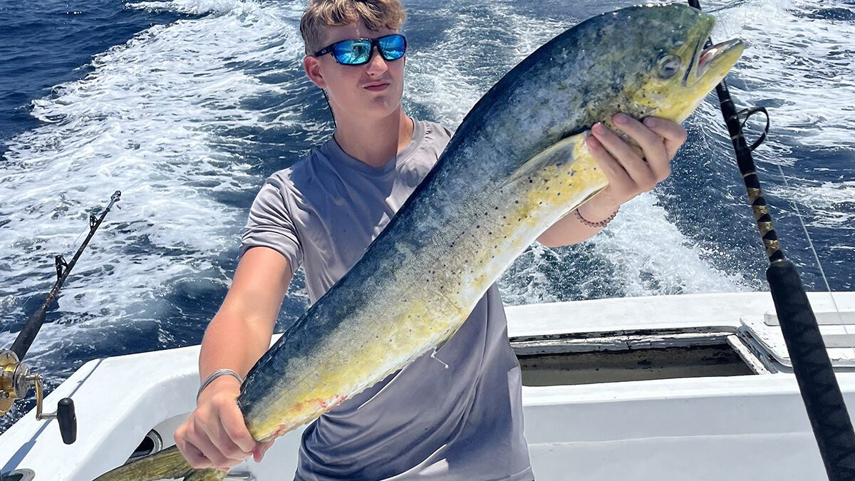 Hunter Scarborough of Havelock with a nice dolphinfish, aka mahi-mahi, caught while trolling. Photo: Contributed