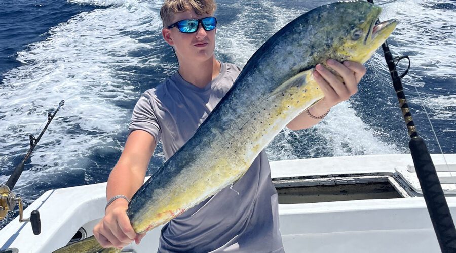 Hunter Scarborough of Havelock with a nice dolphinfish, aka mahi-mahi, caught while trolling. Photo: Contributed