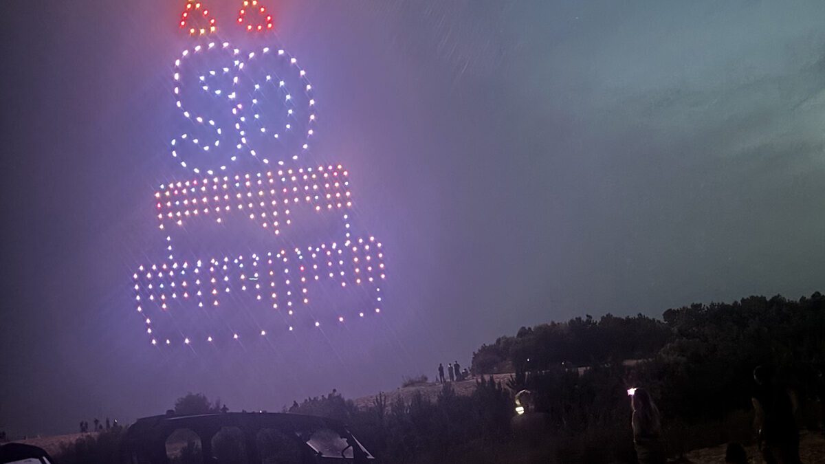 Drone operators perform an overhead light show celebrating Jockey's Ridge State Park's 50th anniversary during the celebration last weekend. Photo: Catherine Kozak