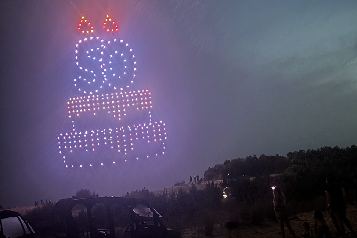 Drone operators perform an overhead light show celebrating Jockey's Ridge State Park's 50th anniversary during the celebration last weekend. Photo: Catherine Kozak