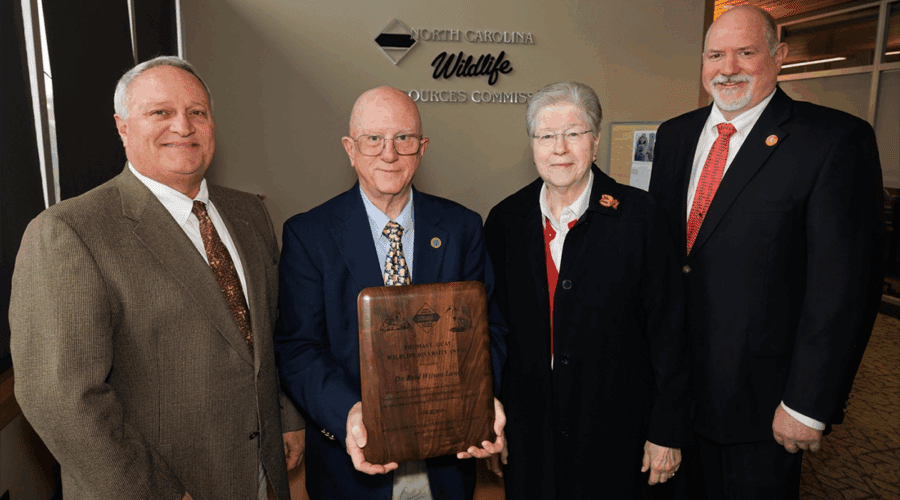 Dr. Reid Wilson Laney of Raleigh accepts the N.C. Wildlife Resources Commission’s 2024 Thomas L. Quay Wildlife Diversity Award. Photo: WRC