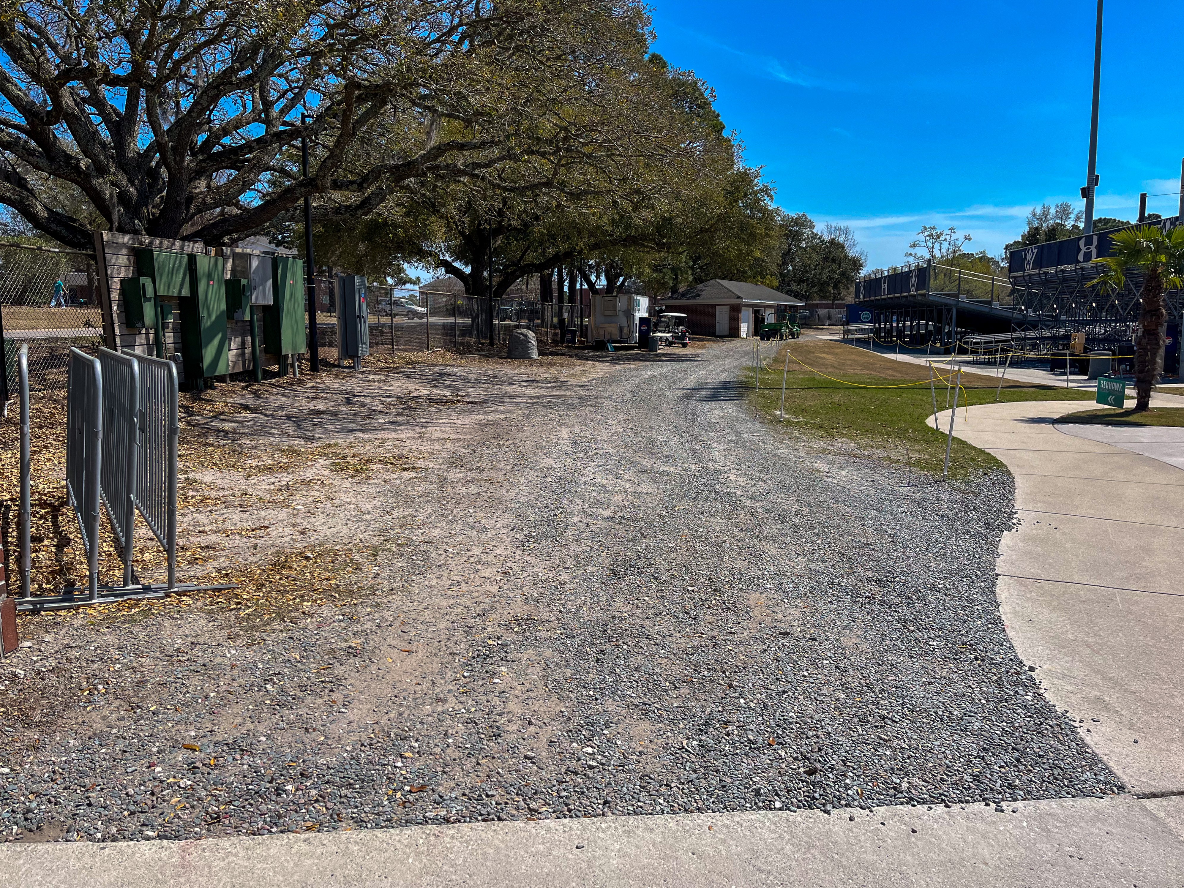 Work has begun to upfit a 250-foot service road, shown here, with permeable materials at the newly renovated Brooks Field at the University of North Carolina Wilmington. Photo: NC Coastal Federation