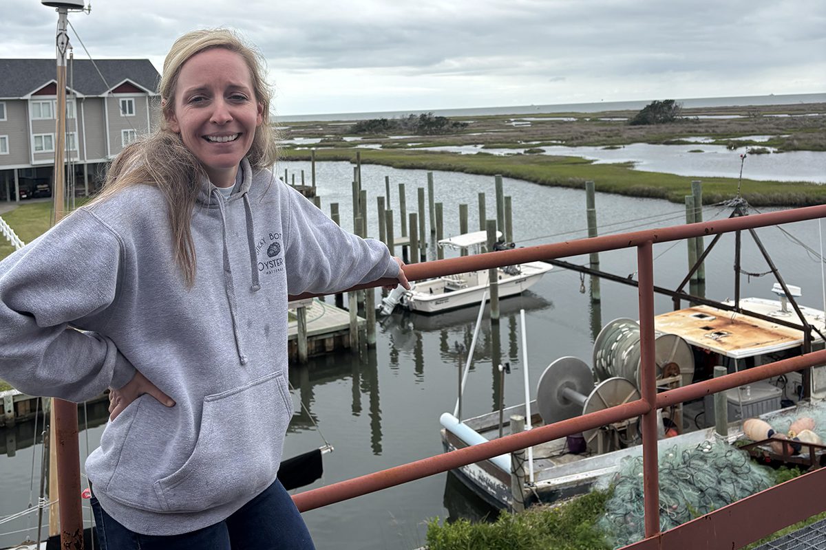 Kelly Aiken takes in the view from the second story of the new facility in Hatteras Village. Photo: Catherine Kozak