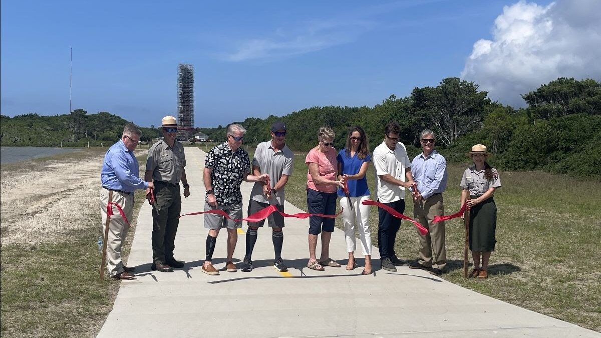 Outer Banks Forever and Cape Hatteras National Seashore staff, volunteers and donors join Thursday for a ribbon cutting to officially celebrate the opening of the new Cape Hatteras Lighthouse multiuse pathway in Buxton. Photo: National Park Service