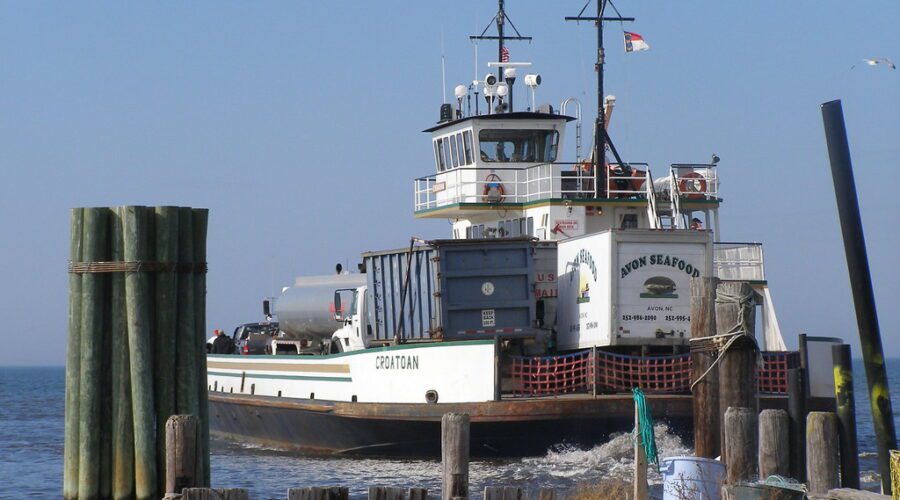 Emergency ferry Croatoan leaves Rodanthe. Photo: NCDOT