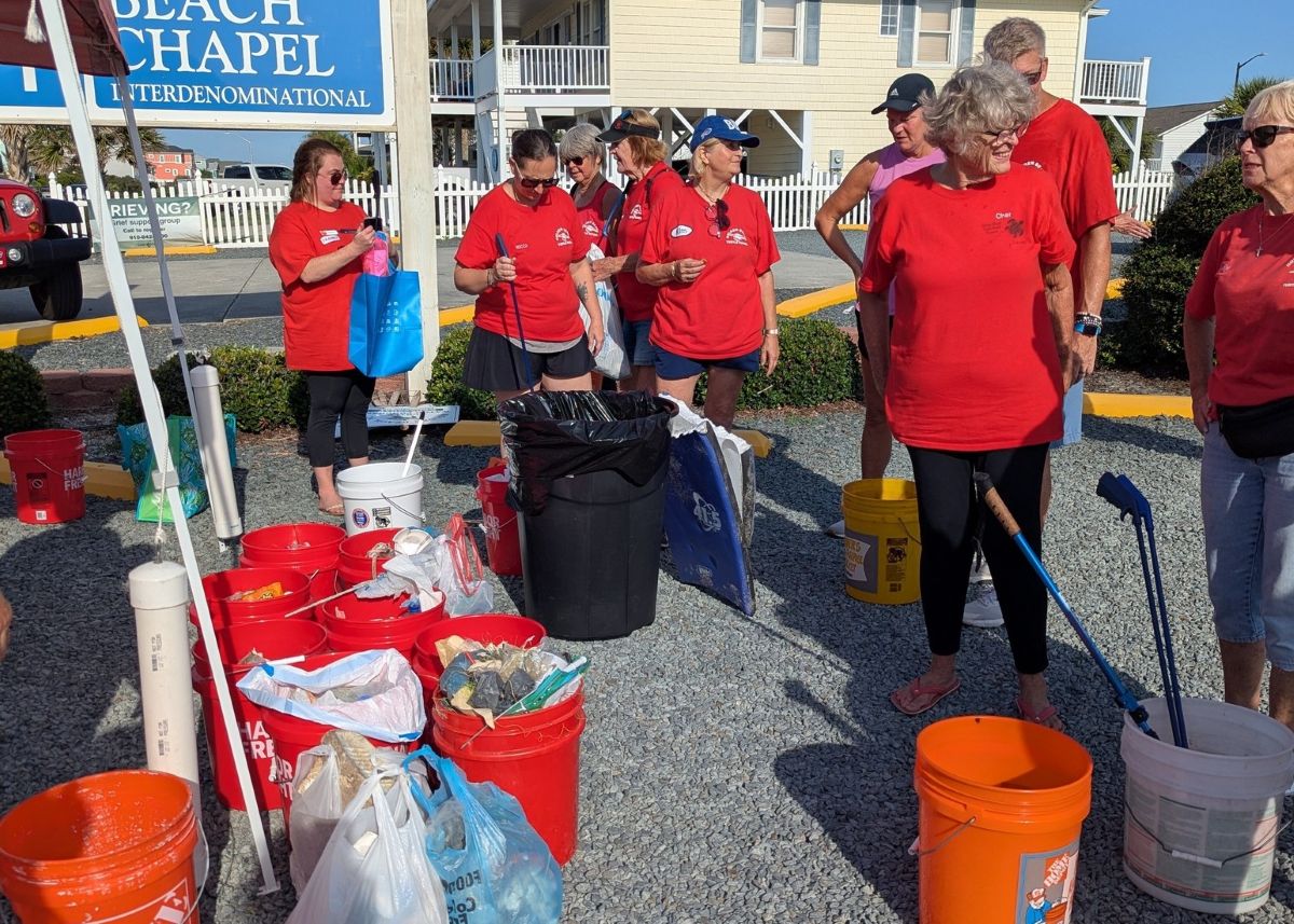 Volunteers gather for the Holden Beach Turtle Patrol beach sweep on July 19. Photo: Holden Beach Turtle Watch Program