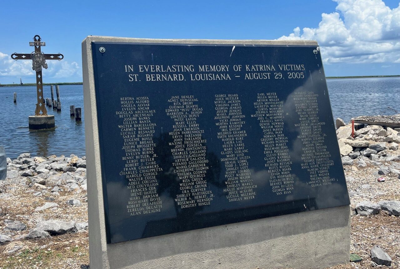 A memorial in Shell Beach lists all 164 residents of St. Bernard Parish who died in the storm. Photo: Frank Tursi