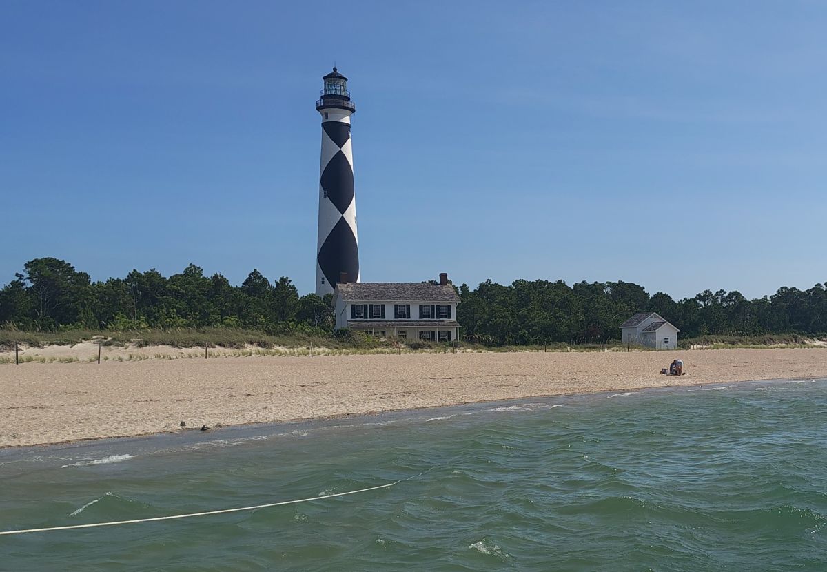 The Cape Lookout Lighthouse and Keepers' Quarters as they appeared on a sunny Sunday afternoon in July. Photo: Jennifer Allen
