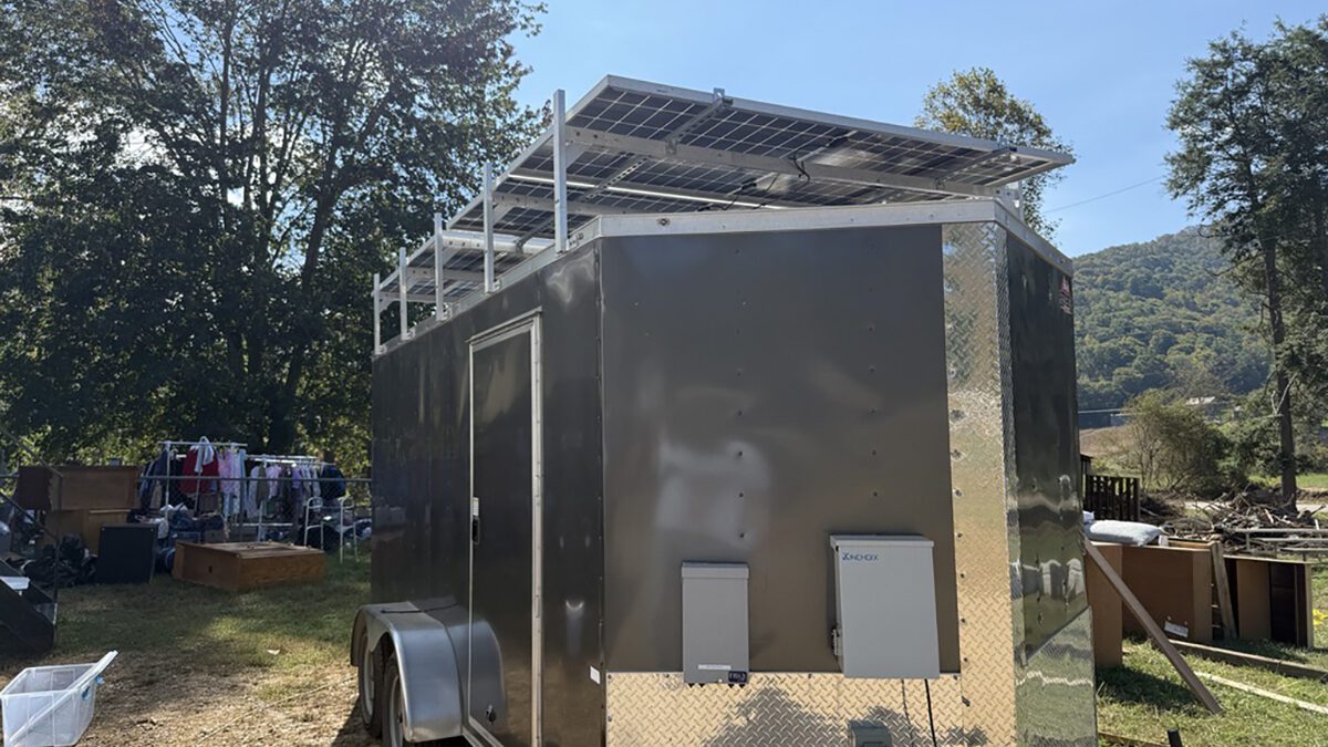 Mobile trailers like this with solar and batteries were deployed in western North Carolina after Hurricane Helene. Photo: N.C. Sustainable Energy Association