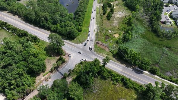 This aerial view of River Road shows where construction has begun on a single-lane roundabout. City of Wilmington