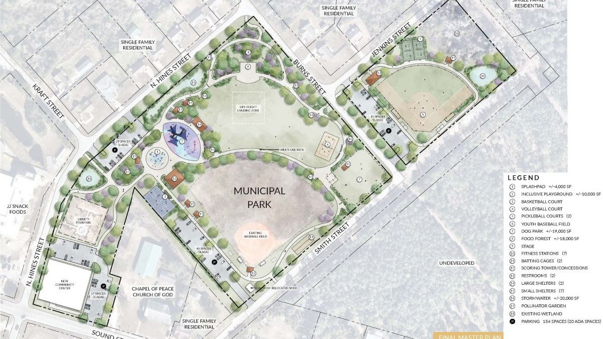 Illustration of the proposed Holly Ridge Municipal Park included in the town's master plan project report.