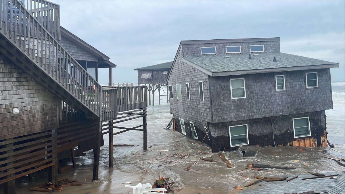 The unoccupied house at 46007 Cottage Ave. in Buxton is one of the five structures that collapsed within 45 minutes Tuesday afternoon. Photo: National Park Service