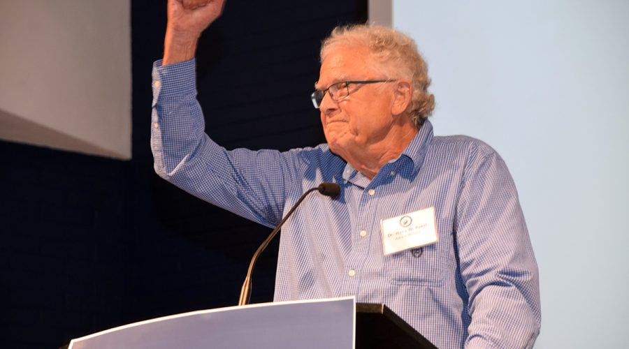 Dr. Hans Paerl, a William R. Kenan Professor of Marine and Environmental Sciences at the University of North Carolina for the past 47 years, speaks during the North Carolina Coastal Federation's annual Pelican Awards Saturday in Morehead City. Photo: Mark Hibbs