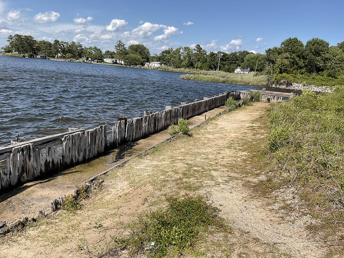 Officials say the area, on the north side of Colington Road across from the Colington Fire Department, has seen a deterioration of the bulkhead and its surroundings. Photo: NCDOT