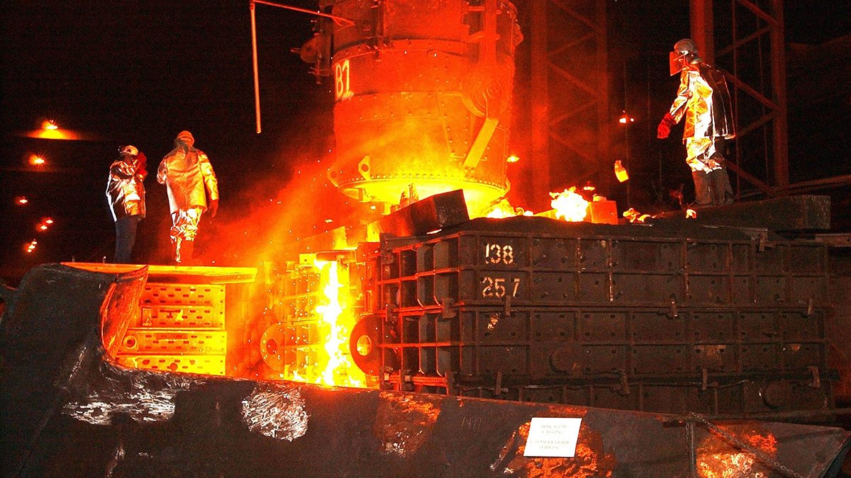 Workers in an unnamed steel mill are shown in this public domain photo by Jean Beaufort.