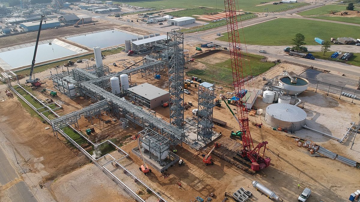 Chemours' thermal oxidizer is shown during construction in 2019. Photo: Chemours