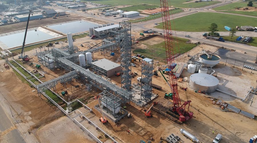Chemours' thermal oxidizer is shown during construction in 2019. Photo: Chemours