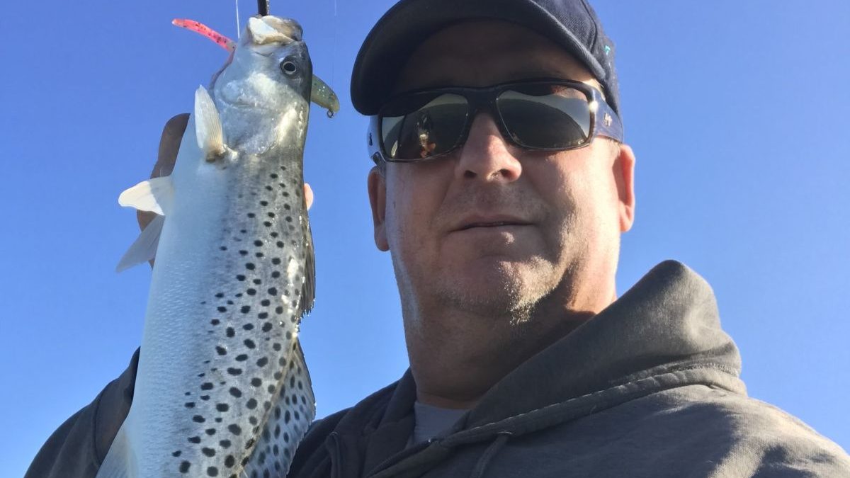 D.O.A. plastic shrimp will catch trout from the pier when rigged correctly. Photo: Gordon Churchill