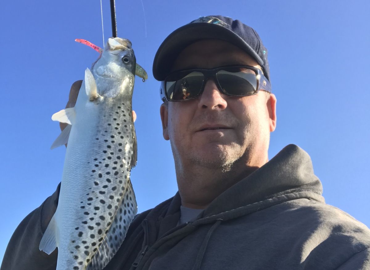 D.O.A. plastic shrimp will catch trout from the pier when rigged correctly. Photo: Gordon Churchill