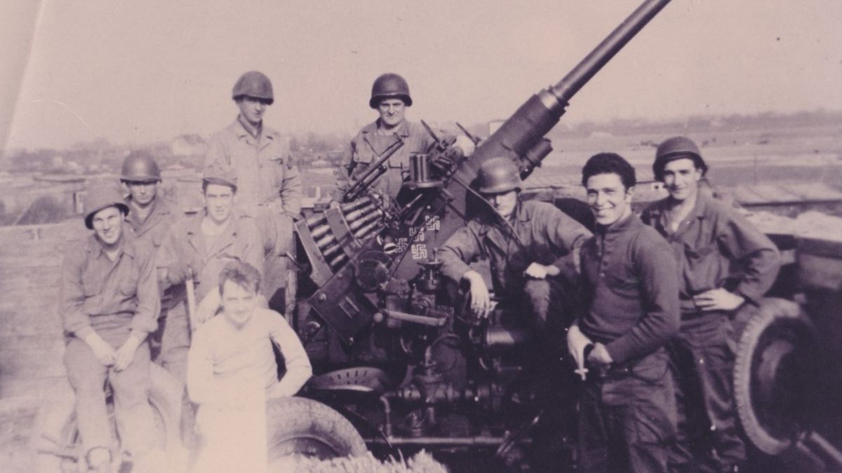 Members of the 559th AAA in Europe posing with their 40mm Bofors Gun after training at Fort Fisher. Photo: Courtesy N.C. Department of Natural and Cultural Resources