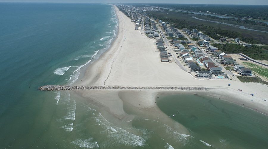 The Ocean Isle Beach terminal groin is shown soon after its completion in 2022 in this aerial image from town documents.