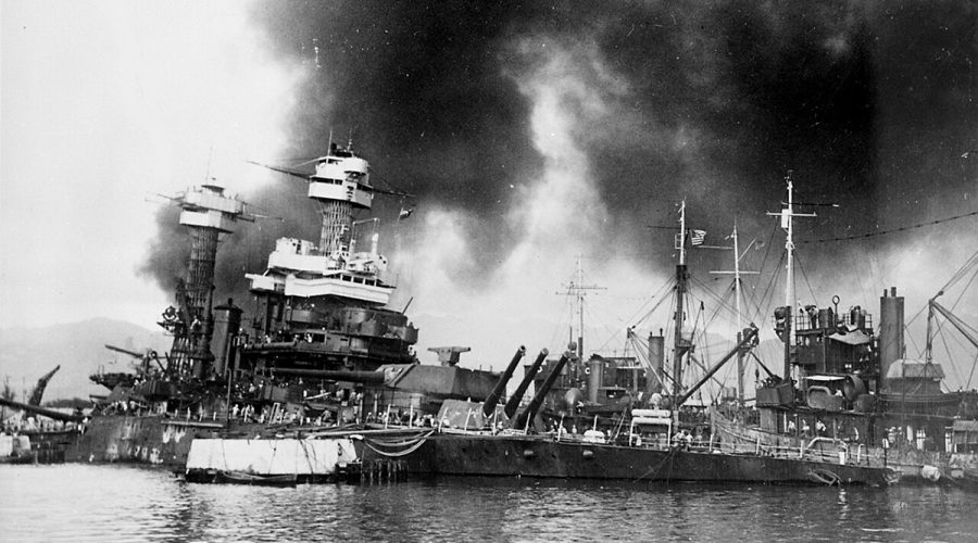 The U.S. Navy battleship USS California (BB-44) sinks after the Japanese attack on Pearl Harbor, Dec. 7, 1941. Photo: U.S. Navy