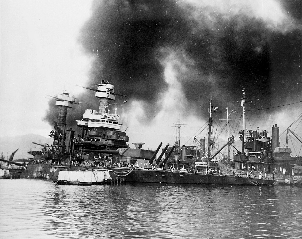 The U.S. Navy battleship USS California (BB-44) sinks after the Japanese attack on Pearl Harbor, Dec. 7, 1941. Photo: U.S. Navy