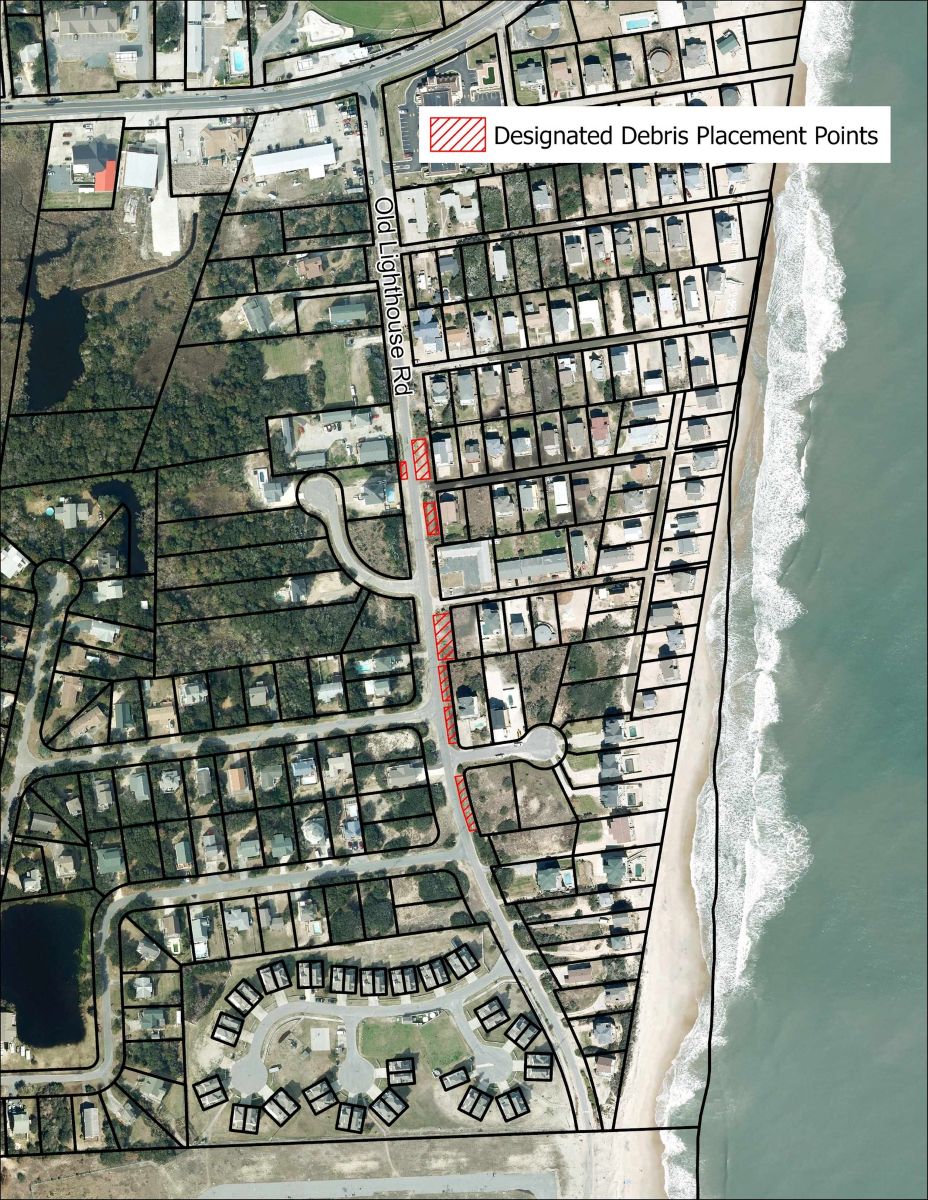 Dare County provided a map that indicates where debris should be delivered on Old Lighthouse Road for the county to collect. 