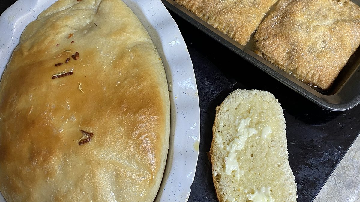 Fresh sourdough and handpies just out of the oven are ready to eat. Photo: Heidi Skinner