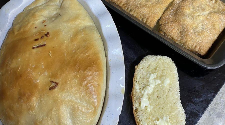 Fresh sourdough and handpies just out of the oven are ready to eat. Photo: Heidi Skinner