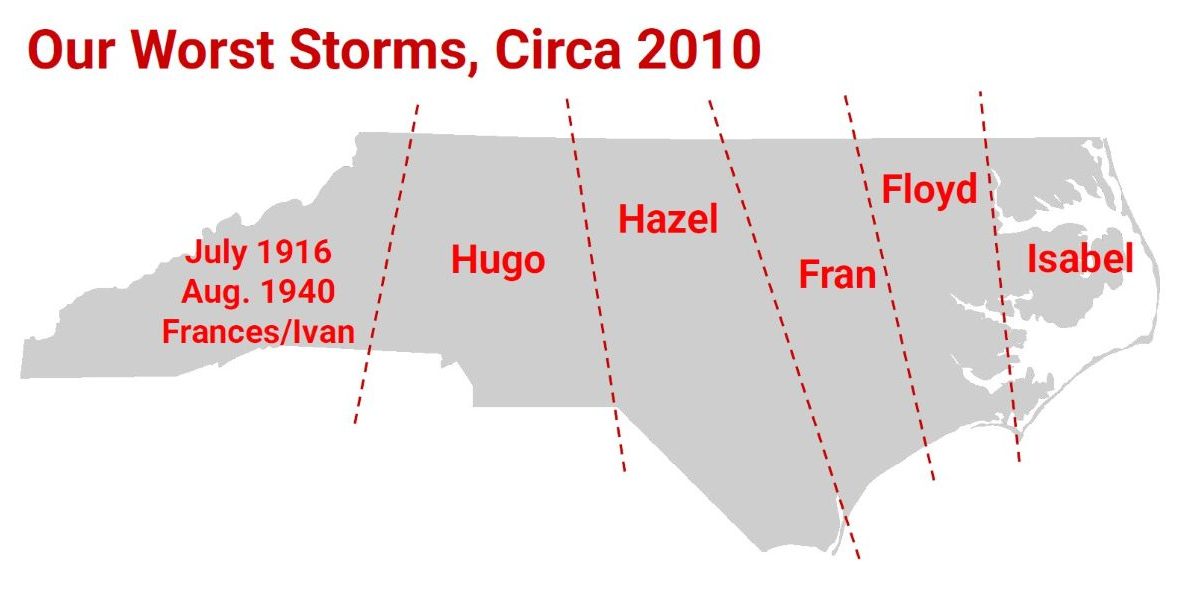 A graphic breaks up the state into areas that show which storms have been the worst to hit areas before 2010.