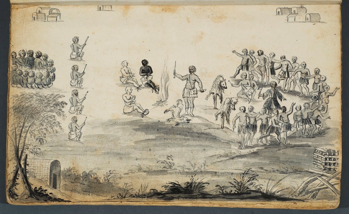 This drawing by Baron Christoph von Graffenried depicts the death of John Lawson, 1711. Courtesy of the North Carolina State Archives