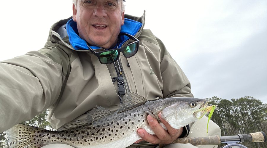 The author shows off a nice speck caught on an unnamed but nearby creek. Photo: Gordon Churchill