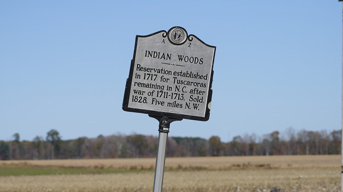 Indian Woods highway marker is south of Windsor in Bertie County. Photo: Kip Tabb