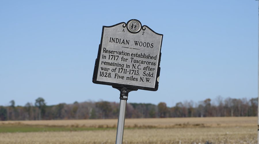 Indian Woods highway marker is south of Windsor in Bertie County. Photo: Kip Tabb