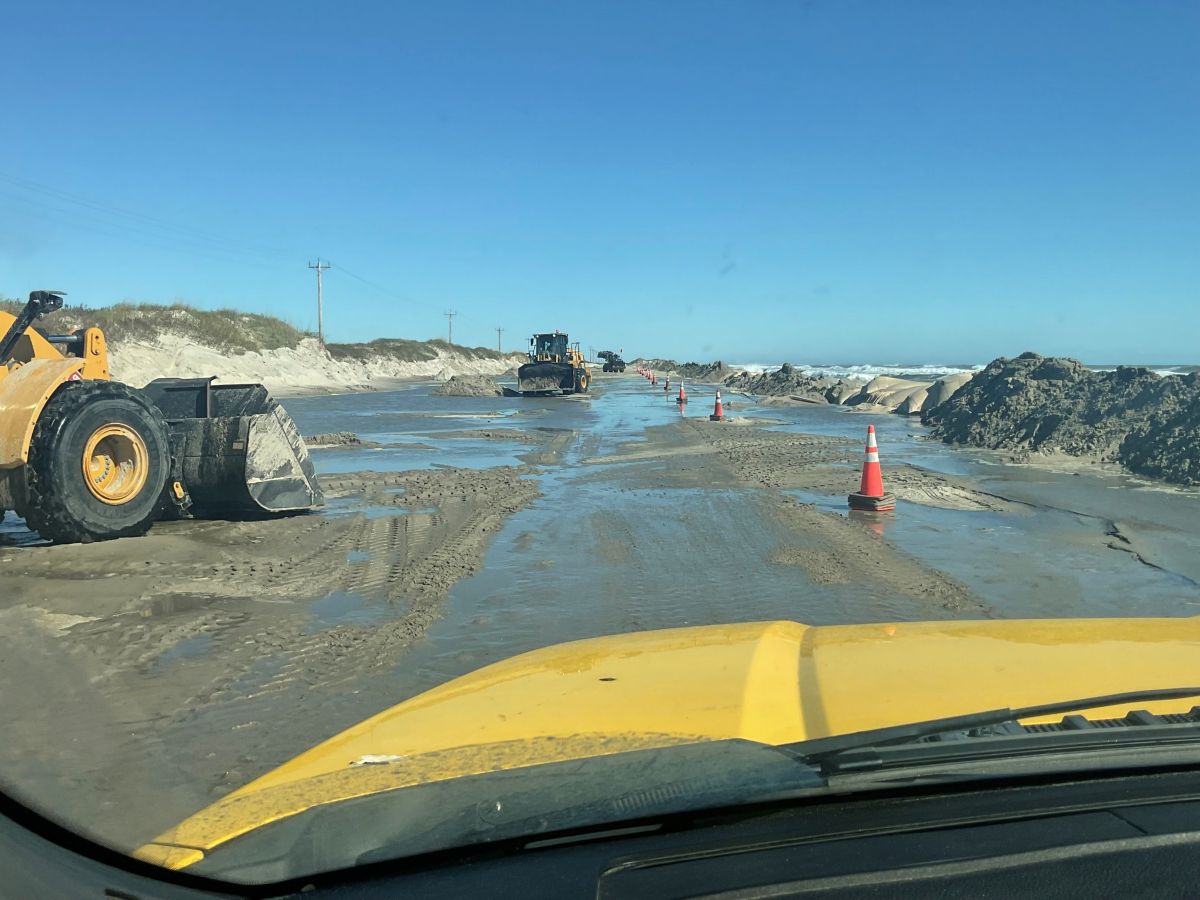 State transportation crews work on an ocean-washed section of N.C. Highway 12 on Ocracoke Island late last week. Photo: N.C. Department of Transportation