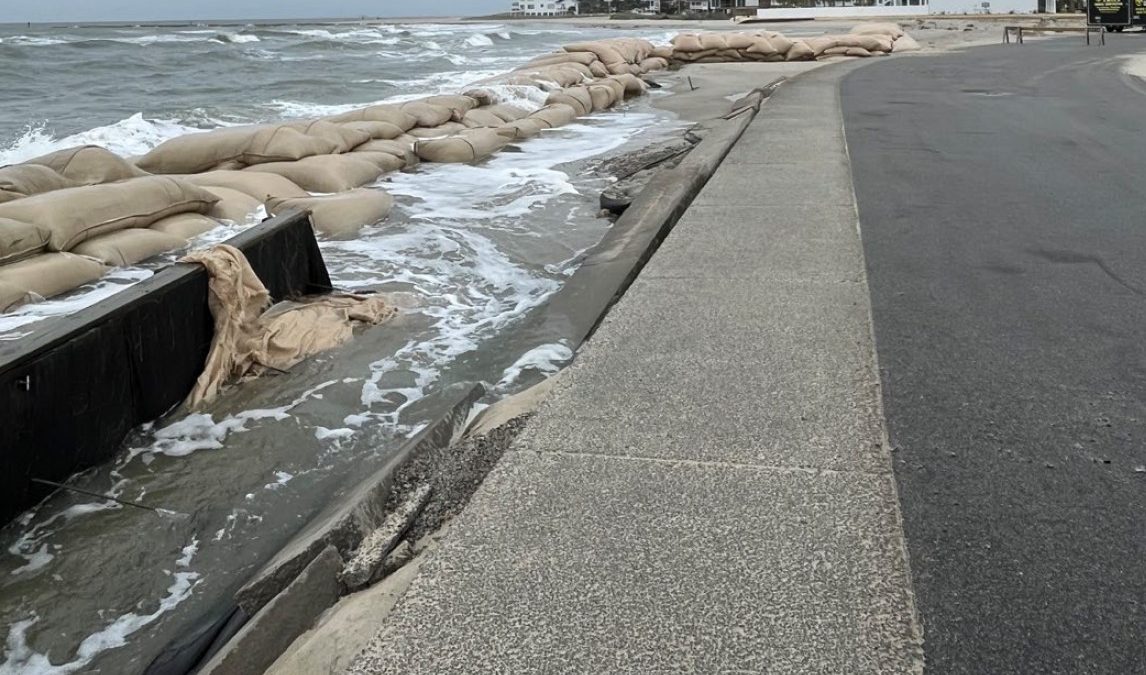 Sandbags line the roadway through The Pointe at Ocean Isle Beach. Photo: NCDEQ