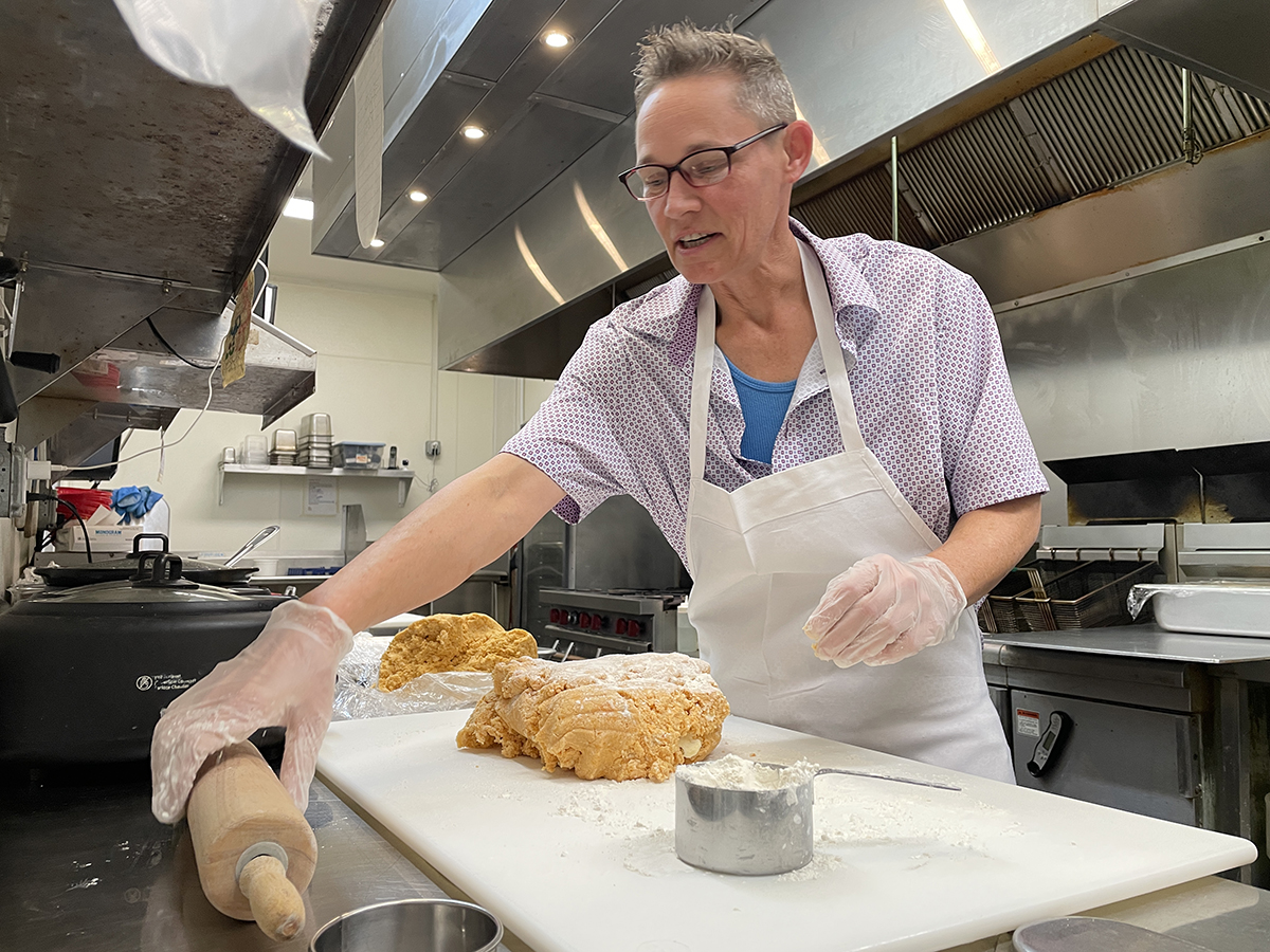 Katherine “Kat” Silverwood prepares to roll sweet potato biscuits at Taylor’s Oak Restaurant in Camden. Photo: Liz Biro