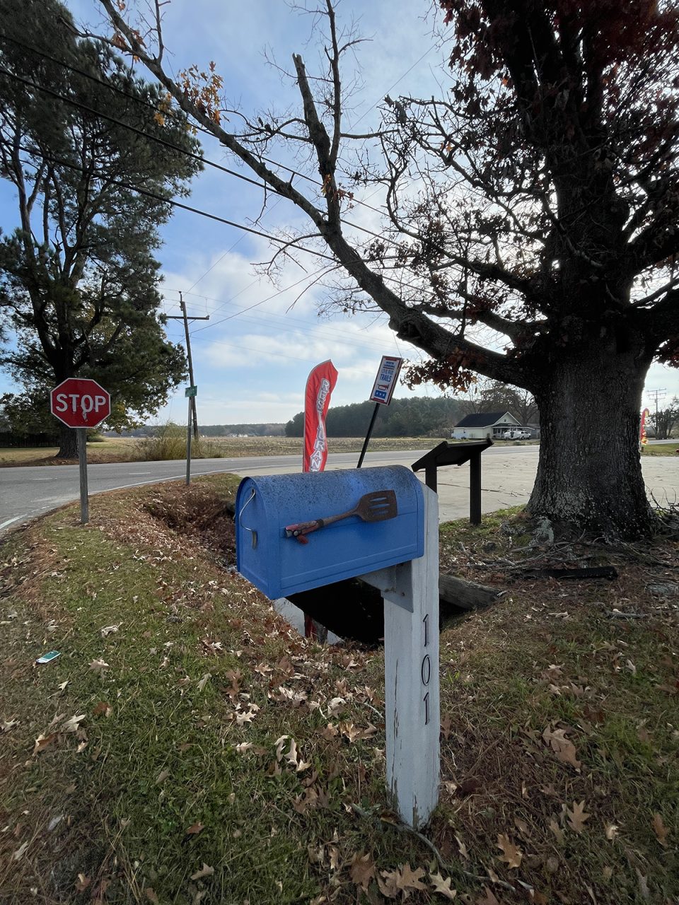 A spatula serves as a mailbox flag at Taylor’s Oak Restaurant in Camden. Photo: Liz Biro