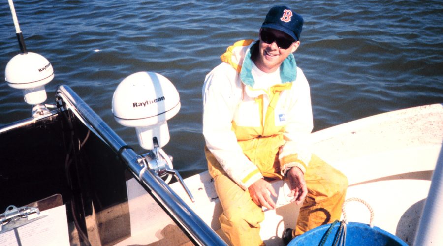 Chris Doley of NOAA is shown en route to begin sample sorting circa 1995. Photo: NOAA Restoration Center
