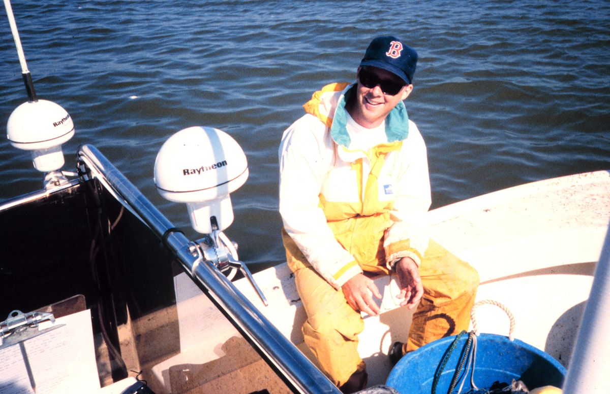 Chris Doley of NOAA is shown en route to begin sample sorting circa 1995. Photo: NOAA Restoration Center
