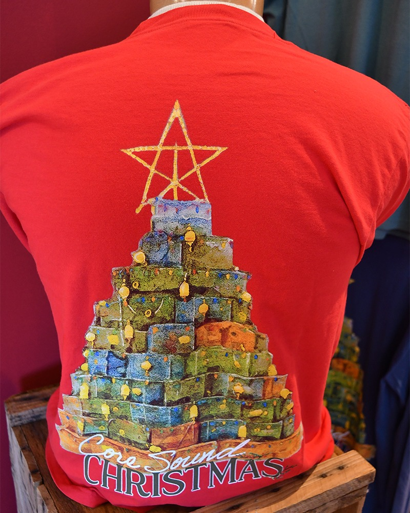 Holiday apparel featuring the Christmas tree made of crab pots. Photo: Core Sound