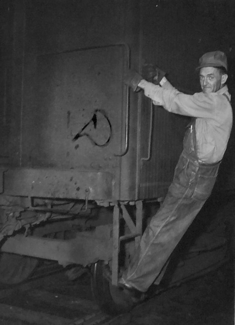 A brakeman on the Atlantic & North Carolina Railroad, 1942. Courtesy, State Archives of North Carolina