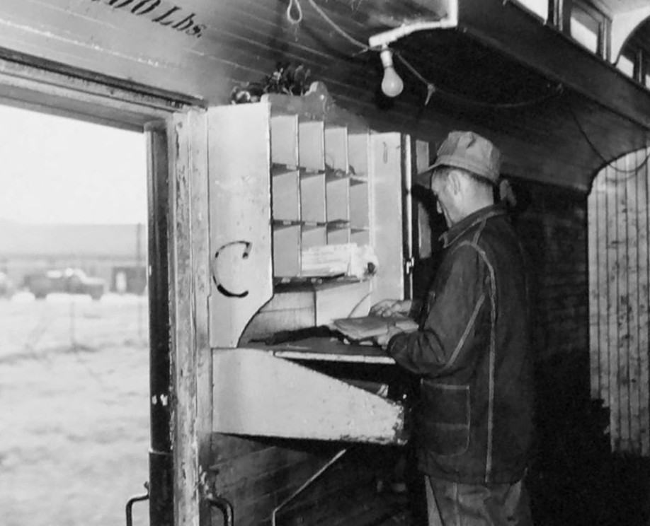 A mail clerk on the Atlantic & North Carolina Railroad, 1942. Photo courtesy, State Archives of North Carolina
