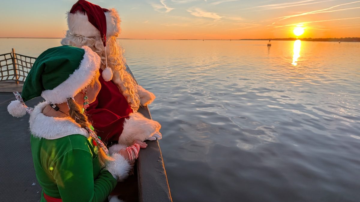 Santa and his helper observe the sunset Dec. 12 from aboard the Southport-Fort Fisher ferry. Photo: NCDOT