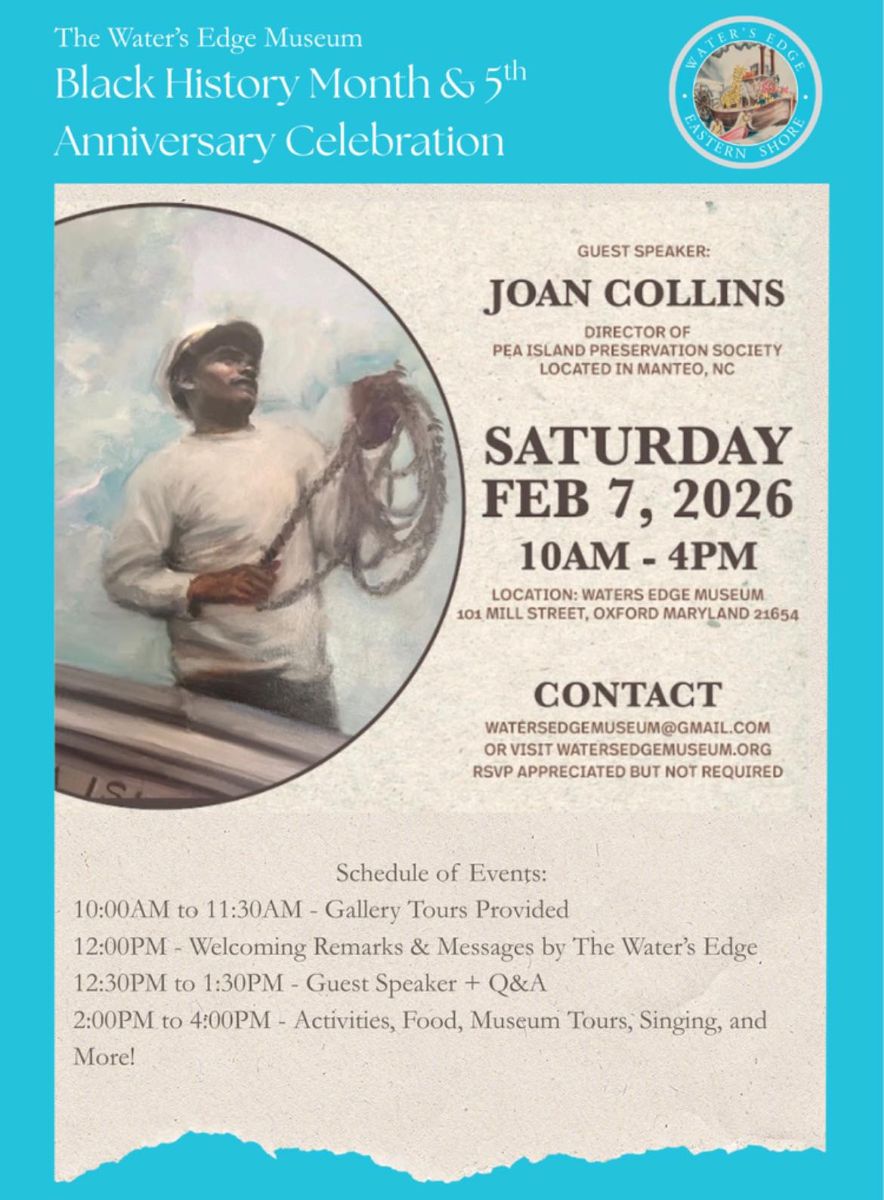 The portrait featured on this flyer for the Feb. 7 event at Water’s Edge is based on a photograph of Joan Collins’ father shortly after he first reported to Pea Island and, as he told her, before his uniform arrived.
