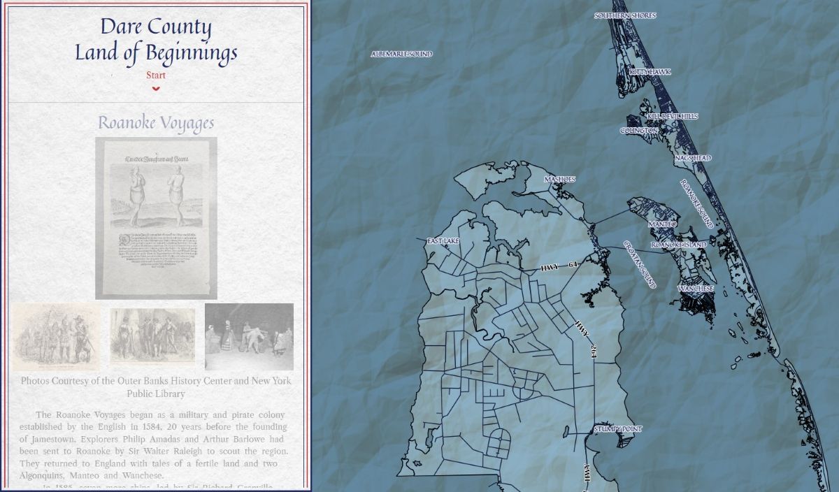 The landing page for Dare County's interactive map, "Land of the Beginnings" was released earlier this month as part of the county's 250th celebration of the signing of the declaration of Independence. 