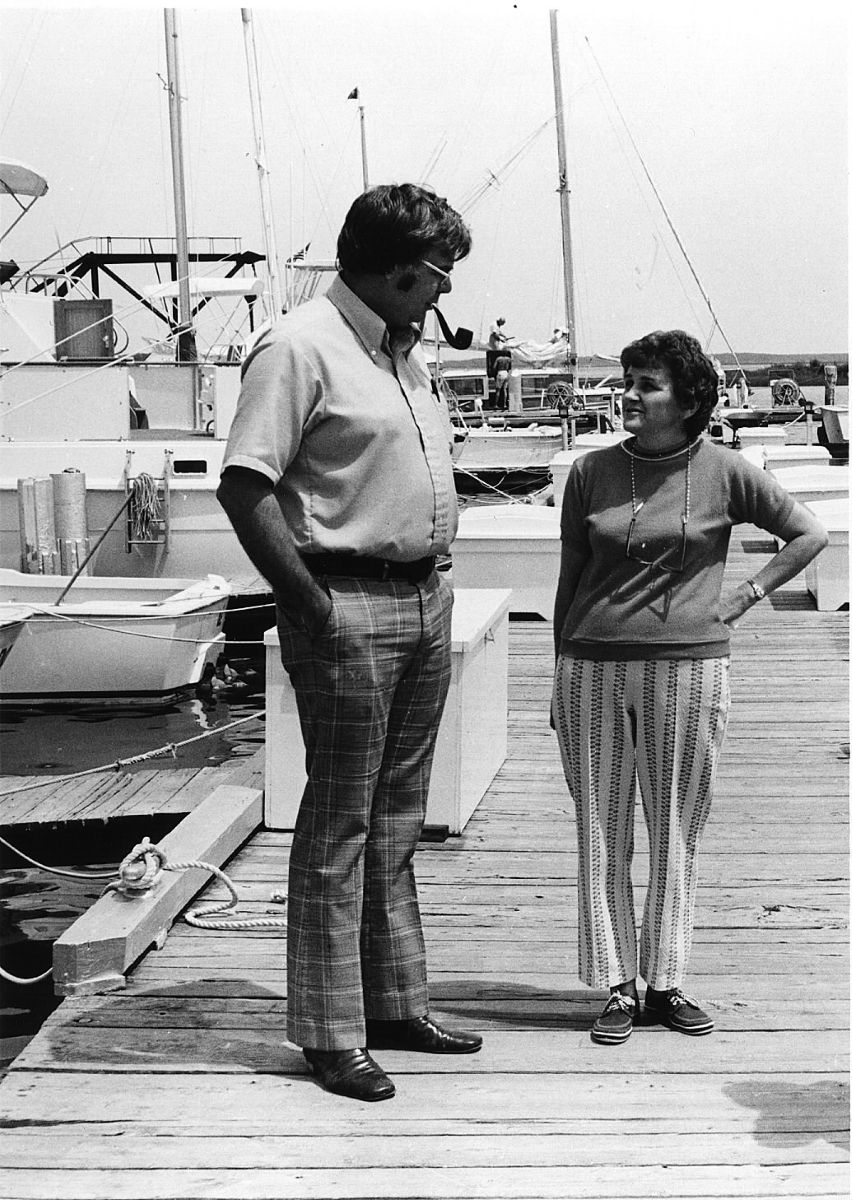 Former Sea grant Director B.J. Copeland meets with a resident in this undated photo courtesy of Dixie Berg and N.C. Sea Grant.