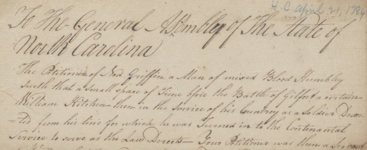Legislative action was required to grant Ned Griffin his freedom. General Assembly Session Records, May 15, April-June 1784, box 3, State Archives of N.C. Image: Courtesy of the North Carolina Department of Natural and Cultural Resources